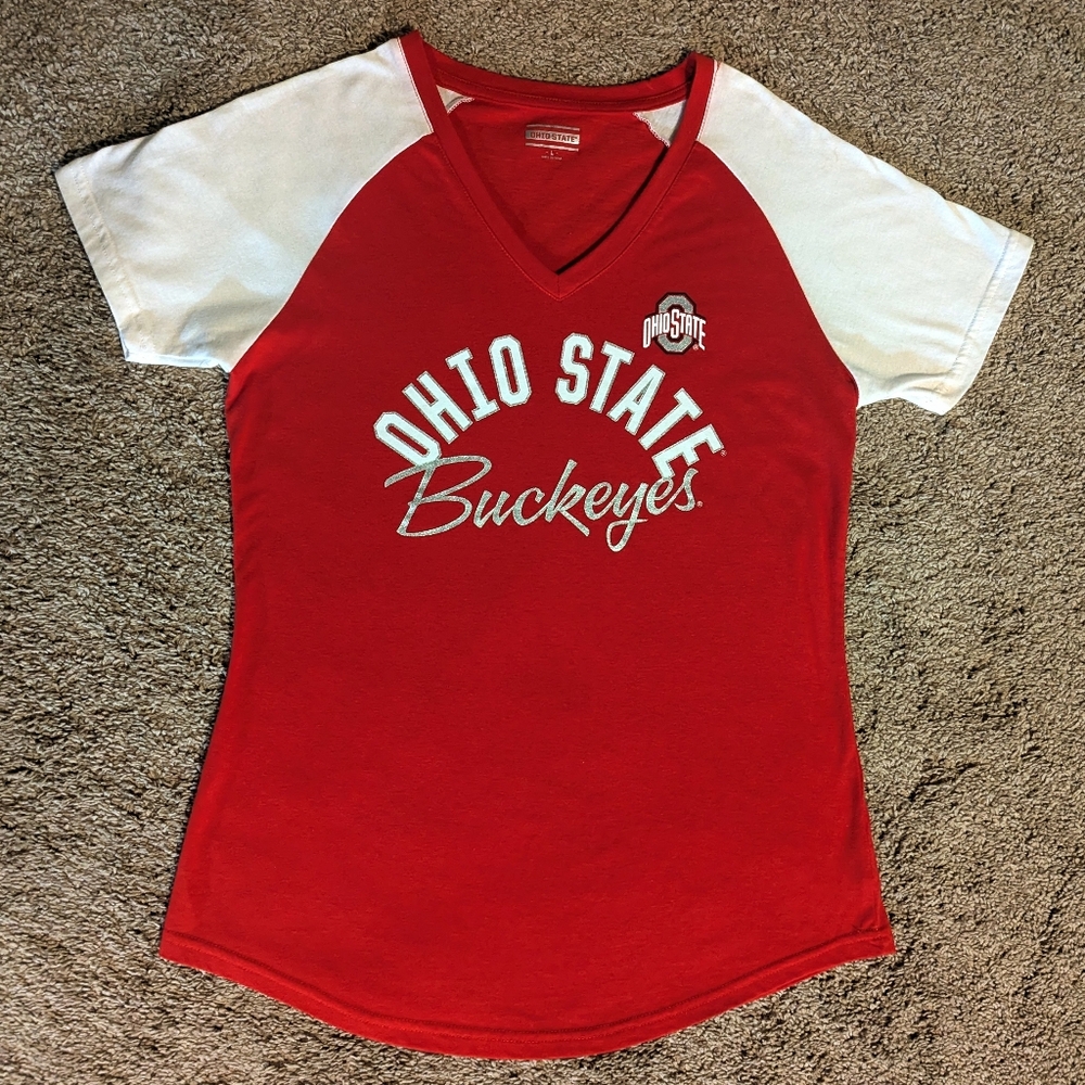 Women's Size Large Ohio State Buckeyes Red and White T-Shirt